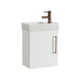 Homestylestore 400mm White Wall Hung Bathroom Vanity Unit And Aged Bronze T Bar Handle - thumbnail 1