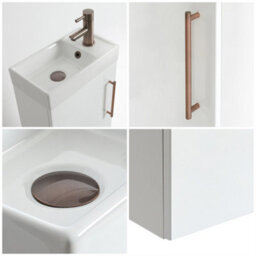 Homestylestore 400mm White Wall Hung Bathroom Vanity Unit And Aged Bronze T Bar Handle - thumbnail 3
