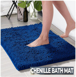 Ameha Navy Blue Chenille Mat 40X60Cm, Extra Soft, Non-Slip, Absorbent Bath Rug & Doormat