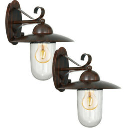 2 Pack Antique Brown Steel Ip44 Outdoor Wall Lights - Stylish Fisherman Lanterns