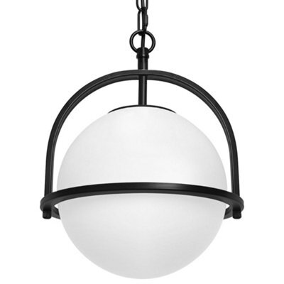 Long Life Lamps Company Industrial Nautical Ceiling Pendant Light Opal Globe Glass Black Chain Suspended K426 - image 1
