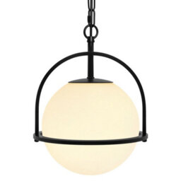Long Life Lamps Company Industrial Nautical Ceiling Pendant Light Opal Globe Glass Black Chain Suspended K426 - thumbnail 3
