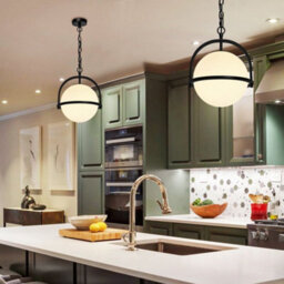 Long Life Lamps Company Industrial Nautical Ceiling Pendant Light Opal Globe Glass Black Chain Suspended K426 - thumbnail 6