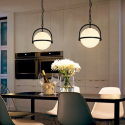 Long Life Lamps Company Industrial Nautical Ceiling Pendant Light Opal Globe Glass Black Chain Suspended K426 - thumbnail 9