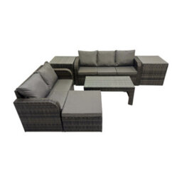 Fimous Rattan Garden Outdoor Furniture Set 3 Seater Sofa Love Sofa Coffee Table With Big Footstool 2 Side Tables Dark Grey Mixed - thumbnail 2
