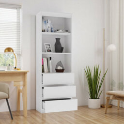 Living And Home White Wooden Bookcase With 3 Drawers 60Cm X 35Cm X 180Cm - thumbnail 2