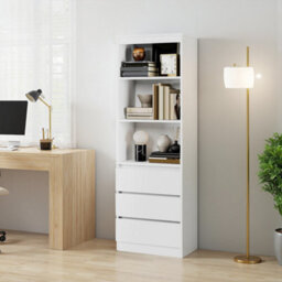 Living And Home White Wooden Bookcase With 3 Drawers 60Cm X 35Cm X 180Cm - thumbnail 3