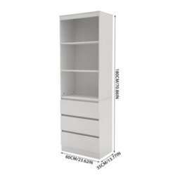 Living And Home White Wooden Bookcase With 3 Drawers 60Cm X 35Cm X 180Cm - thumbnail 9