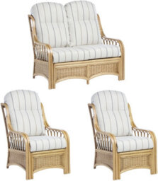 Desser Vale Light Oak 2 Seater Sofa & 2 Armchairs Indoor Real Cane Rattan Conservatory Suite With Uk Sewn Cushions In Linen Taupe - thumbnail 1
