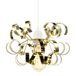 Happy Homewares Polished Gold Metal Pendant Shade With Twisting And Curving Strips - thumbnail 2