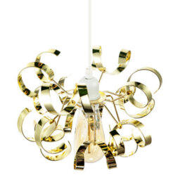 Happy Homewares Polished Gold Metal Pendant Shade With Twisting And Curving Strips - thumbnail 3