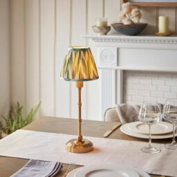 Luminosa Lighting Luminosa Burley Rechargeable Brushed Aged Brass Plate Table Lamp With Cotswold Green Fabric Zigzag Shade 16Cm Integrated Led - thumbnail 2