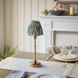 Luminosa Lighting Luminosa Burley Rechargeable Brushed Aged Brass Plate Table Lamp With Cotswold Green Fabric Zigzag Shade 16Cm Integrated Led - thumbnail 3