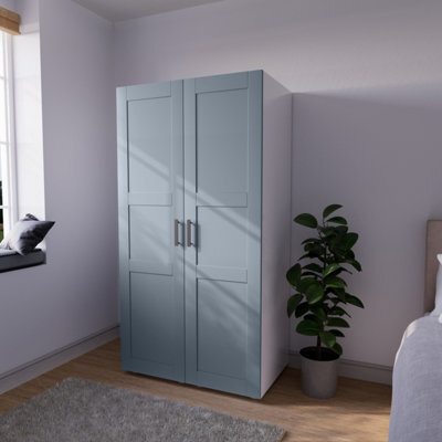 Atomia Modern Matt Dusk Blue Tall Double Wardrobe With Shelving (H)1875mm (W)1000mm (D)580mm - image 1