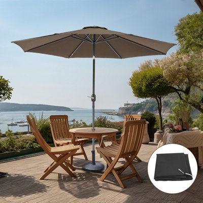 Sundaze 2.7M Taupe Round Garden Parasol Umbrella Outdoor Patio, Base Weights & Weather Protective Cover - image 1