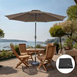 Sundaze 2.7M Taupe Round Garden Parasol Umbrella Outdoor Patio, Base Weights & Weather Protective Cover - thumbnail 1