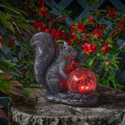 Solar Powered Led Squirrel Garden Ornament - Hand Painted Polyresin Sculpture With Light Up Crackle Ball - H18.5 X W19.5 X D9Cm - thumbnail 3
