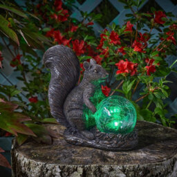 Solar Powered Led Squirrel Garden Ornament - Hand Painted Polyresin Sculpture With Light Up Crackle Ball - H18.5 X W19.5 X D9Cm - thumbnail 2