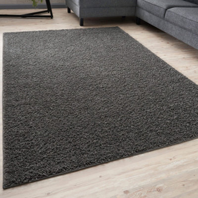 The Rugs Dark Grey Soft Plain Design Fluffy Shaggy Rugs And Runners High Pile Living Room Kitchen Hallway 380 - image 1
