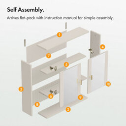 Vonhaus Bathroom Mirror Cabinet, Stone 2 Door Wall Mounted Bathroom Cabinet With Mirror, Fluted Design & Gold Handles, Victoria - thumbnail 8