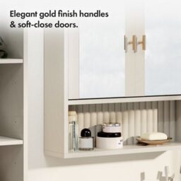 Vonhaus Bathroom Mirror Cabinet, Stone 2 Door Wall Mounted Bathroom Cabinet With Mirror, Fluted Design & Gold Handles, Victoria - thumbnail 4