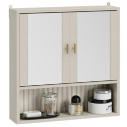Vonhaus Bathroom Mirror Cabinet, Stone 2 Door Wall Mounted Bathroom Cabinet With Mirror, Fluted Design & Gold Handles, Victoria - thumbnail 1