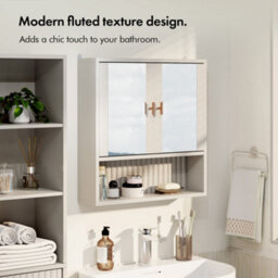 Vonhaus Bathroom Mirror Cabinet, Stone 2 Door Wall Mounted Bathroom Cabinet With Mirror, Fluted Design & Gold Handles, Victoria - thumbnail 2