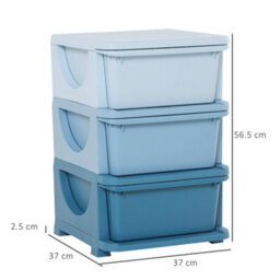 Homcom Kids Storage Units With Drawers 3 Tier Chest Vertical Dresser Tower Blue - thumbnail 3