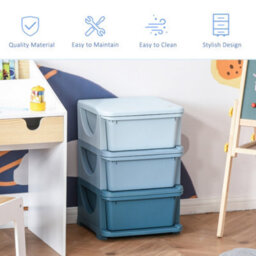 Homcom Kids Storage Units With Drawers 3 Tier Chest Vertical Dresser Tower Blue - thumbnail 4