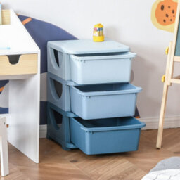 Homcom Kids Storage Units With Drawers 3 Tier Chest Vertical Dresser Tower Blue