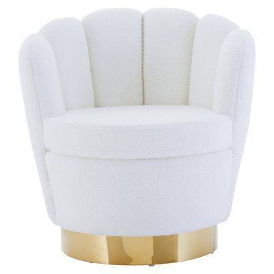 Orsina White Velvet Upholstered Round Chair, Accent Chair For Living Room, Accent Lounge Chair With Golden Base - image 1