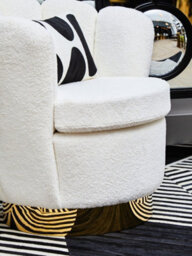Orsina White Velvet Upholstered Round Chair, Accent Chair For Living Room, Accent Lounge Chair With Golden Base - thumbnail 5