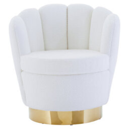Orsina White Velvet Upholstered Round Chair, Accent Chair For Living Room, Accent Lounge Chair With Golden Base