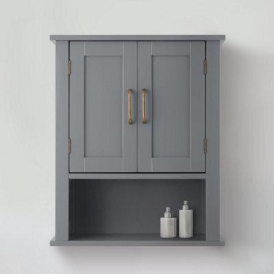 Teamson Home Wall Mounted Bathroom Medicine Cabinet With Open Shelf, Bathroom Storage, Grey - image 1