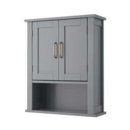 Teamson Home Wall Mounted Bathroom Medicine Cabinet With Open Shelf, Bathroom Storage, Grey - thumbnail 2