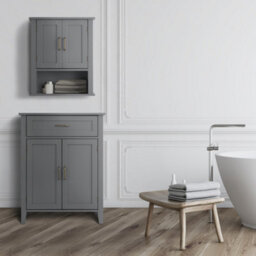 Teamson Home Wall Mounted Bathroom Medicine Cabinet With Open Shelf, Bathroom Storage, Grey - thumbnail 3
