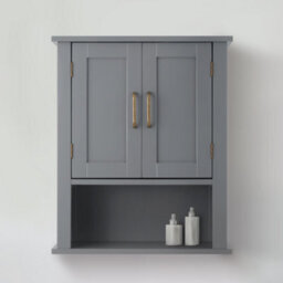 Teamson Home Wall Mounted Bathroom Medicine Cabinet With Open Shelf, Bathroom Storage, Grey