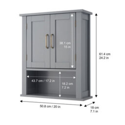 Teamson Home Wall Mounted Bathroom Medicine Cabinet With Open Shelf, Bathroom Storage, Grey - thumbnail 4