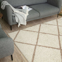 The Rugs Moroccan Shaggy Rugs And Runners Soft Fluffy Diamond Design High Pile Ivory And Beige Living Room Kitchen Hallway 530 - thumbnail 7