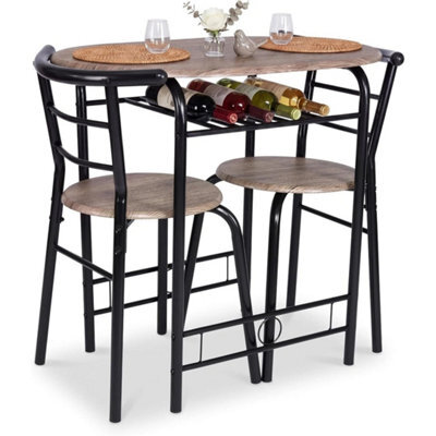 3 Piece Compact Dining Set Grey Oak Black Space-Saving Bistro Kitchen - image 1