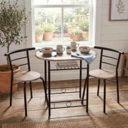 3 Piece Compact Dining Set Grey Oak Black Space-Saving Bistro Kitchen - thumbnail 5