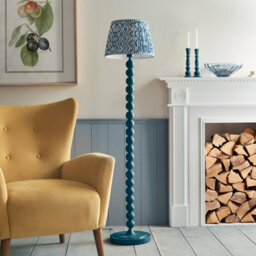 Luminosa Lighting Luminosa Higgledy Gloss Marlin Blue Paint Floor Lamp With Marlin Blue Fabric Ripple Shade 35Cm E27 - thumbnail 3