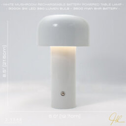 Happy Homewares Gloss White Modern Mushroom Style Rechargeable Led Touch Dimmable Table Lamp - thumbnail 6