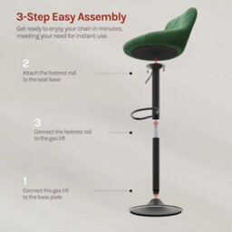Heavy-Duty Swivel Bar Stool - Adjustable Height And Velvet Comfort In Dark Green - thumbnail 3
