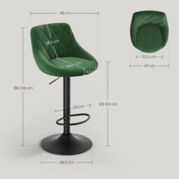 Heavy-Duty Swivel Bar Stool - Adjustable Height And Velvet Comfort In Dark Green - thumbnail 2