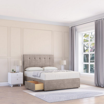 "Sloomy 6Ft Highbury Divan Bed Base Pebble Plush ,4 Drawers & 26"" Struts Headboard - Super King" - image 1