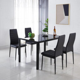 Kosy Koala Black Glass Rectangle Dining Table Set With 4 Black Metal Chairs Modern Dining Room Furniture - thumbnail 3