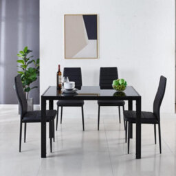 Kosy Koala Black Glass Rectangle Dining Table Set With 4 Black Metal Chairs Modern Dining Room Furniture - thumbnail 2