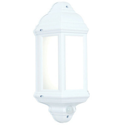 Ip44 Outdoor Wall Light Matt White Frosted Traditional Lantern Pir Motion Lamp - image 1