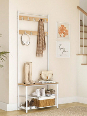 LEDREM Coat Rack, Hall Tree With Shoe Storage Bench, 12.6 X 27.6 X 68.9 Inches, Industrial - image 1